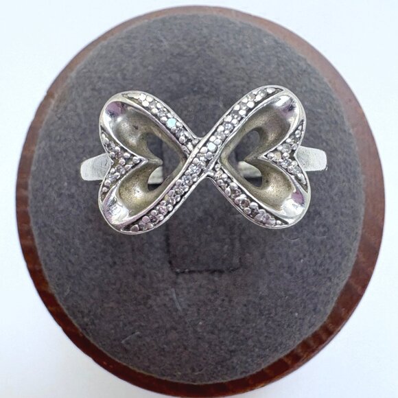 VTG Sterling Silver 925 Natural Diamond Open Hearts Infinity Ring Size 10.25 - Picture 1 of 9